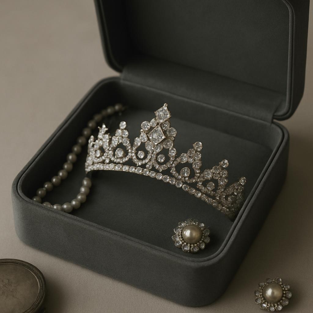 French L'objet, qui semble d'un grand luxe, est un objet magique dans un petit coffret. L'objet semble être une couronne e...